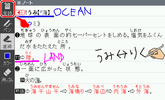 Finish writing with a stylus and press 「登録」when done.